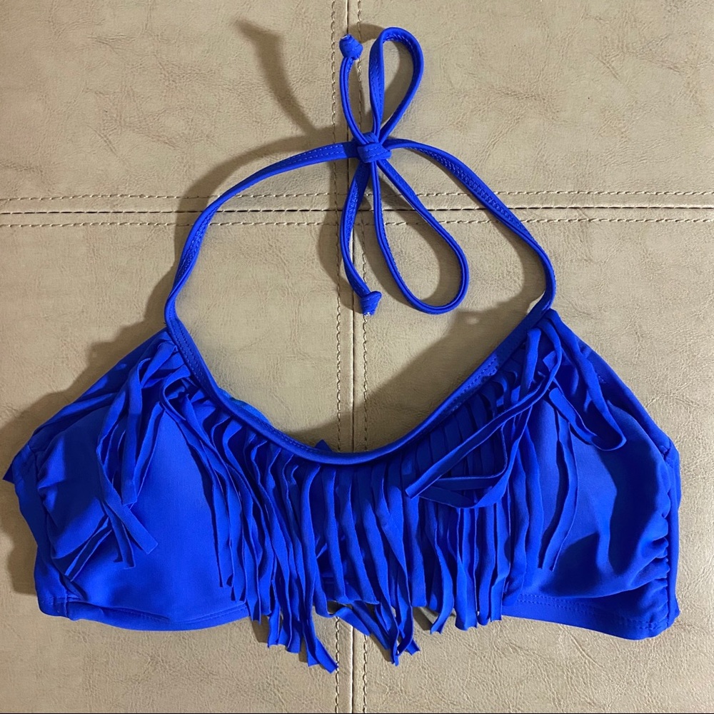Blue Fringe Bikini Top